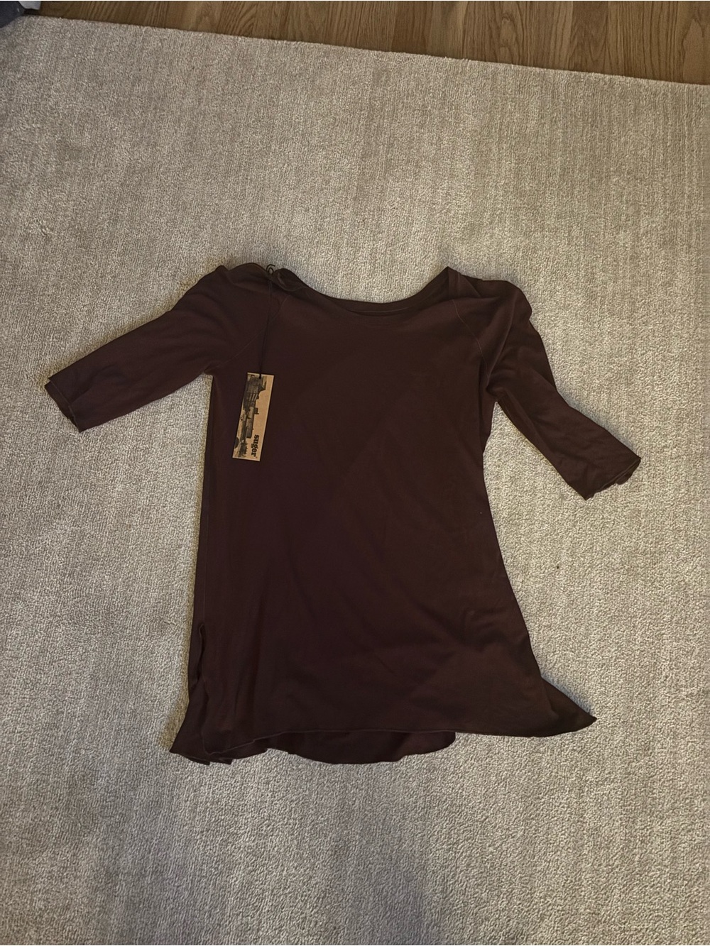 Scoop Neck 3/4 Sleeve Sugar Tunic in Deep Brown
